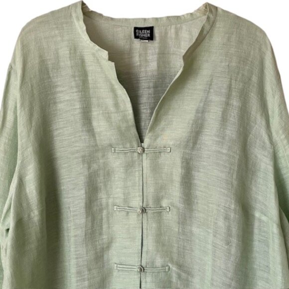 Eileen Fisher Woman Silk/Linen Blend Top Frog Closure - Lime Green - 2X* - Picture 2 of 9